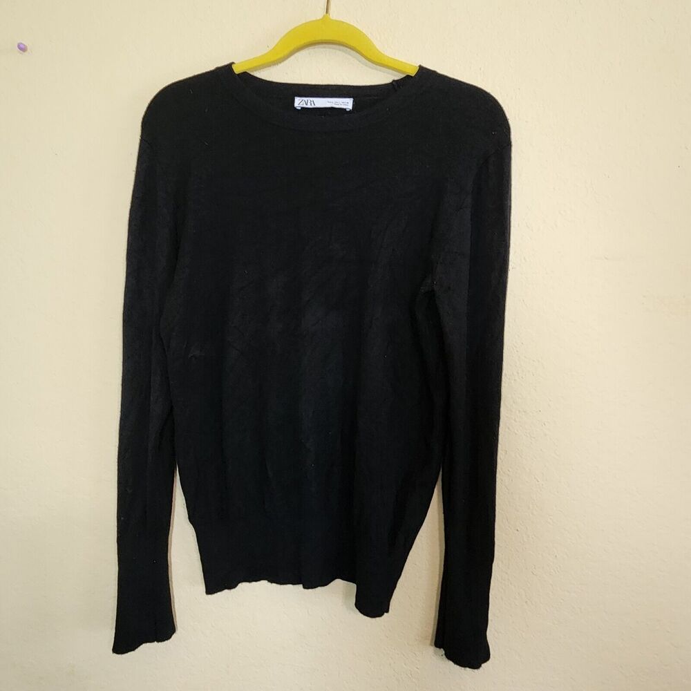 ZARA Womens Blend Soft Knit casual classy dressy Pullover Sweater Size L black